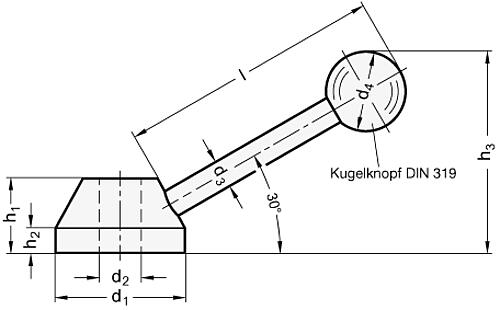 Ganter 223-25-B8 SCHALTERKNEBEL - GN 223 Schalterknebel - Stahl-Skizze