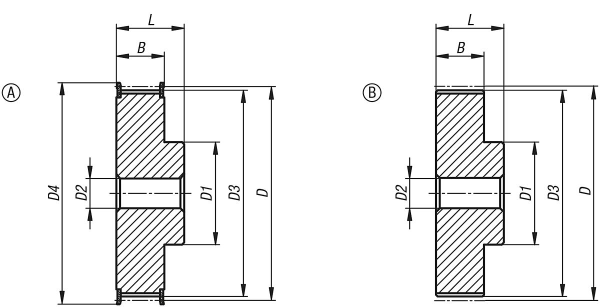 Norelem 22003-101624 ZAHNRIEMENSCHEIBE PROFIL AT 10 ZÄHNEZAHL 24 - NLM 22003-10 Zahnriemenscheiben Profil AT 10 - Massblatt