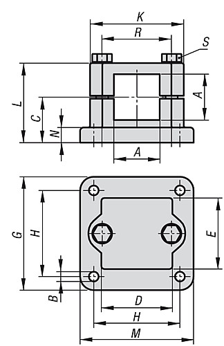Kipp K0480.5225 FLANSCHKLEMMSTÜCK ALUMINIUMGUSS, A=25,3 - KIPP K0480 Flanschklemmstuecke - Aluminium