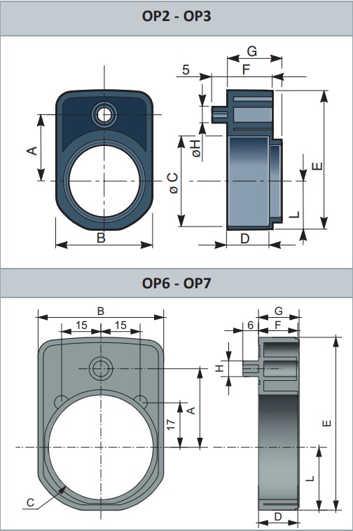 Fiama FL-N-OP2 Flansch Adapter (Zwischenflansch) FL für OP2 - FL Flansch Adapter - Zwischenflansch - Skizze