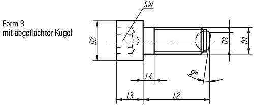 Norelem 07100-20620 KUGELDRUCKSCHRAUBE FORM B, MIT KOPF, D1=M6, L2=20 - Norelem 07100-B Kugeldruckschrauben mit Kopf Form B
