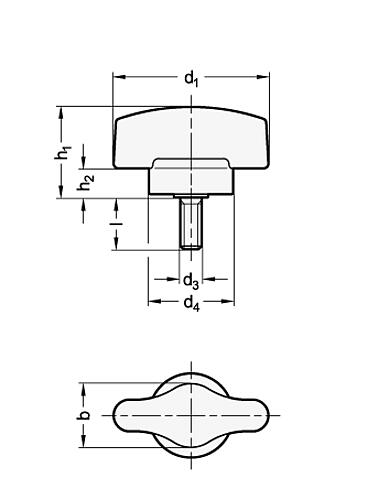 Ganter 5320-48-M6-16-2-SW Drehmoment Flügelschrauben - GN 5320 Drehmoment Fluegelschrauben-Skizze