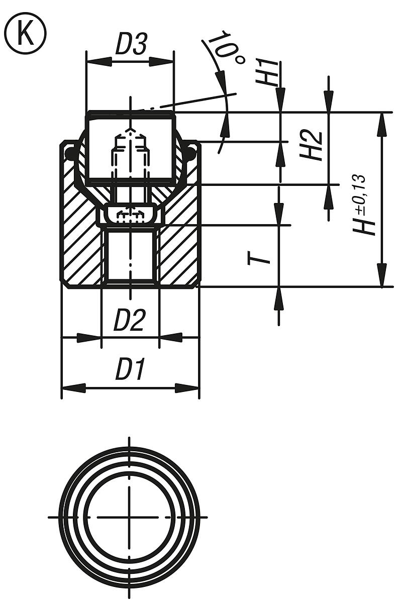 Kipp K0285.719X024 PENDELAUFLAGE FORM K MIT O RING, D1=19, L1=24 - K0285-K Pendelauflagen mit O Ring und auswechselbaren Einsaetzen - Form K - Massblatt