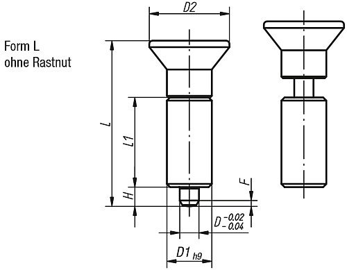 Kipp K0346.01004 ARRETIERBOLZEN GR.0 FORM L    EDELSTAHL, ARRETIERSTIFT GEH R - KIPP K0346-L Arretierbolzen ohne Bund Form L