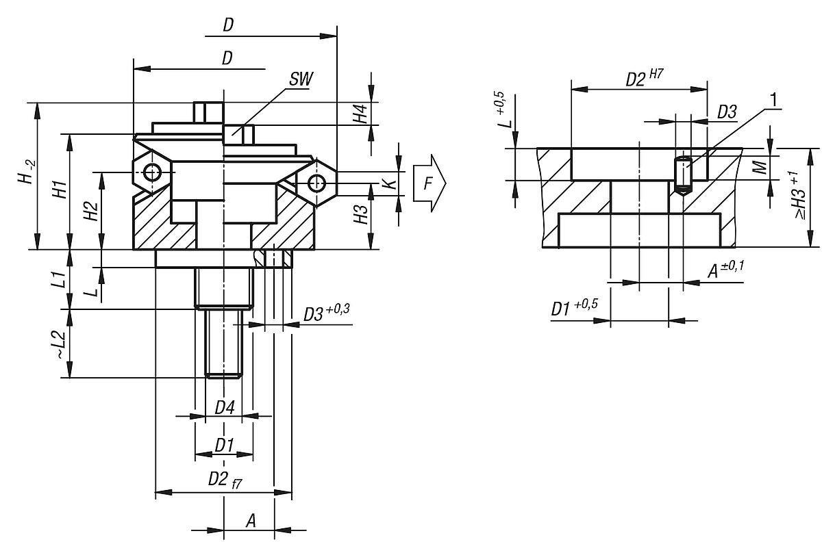 Kipp K0644.0204706 ZENTRIERSPANNER FORM B, - K0644-B Zentrierspanner mit Schutz - Massblatt