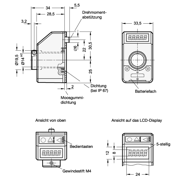 Ganter 9154-1-BL-V2  Stellungsanzeiger, Kunststoff, 5-stellig, elektronisch, LCD-Display, mit Funk-Datenübertragung, Kennziffer: 1 - Schutzart IP 65, Farbe: BL - blau, RAL 5005, glänzend, Generation: V2 - Version 2 - GN 9154 Stellungsanzeiger-Kunststoff-5 stellig-elektronisch-LCD-FunkDatenuebertragung-Massblatt