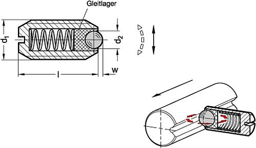 Ganter 615.8-M10-K Federnde Druckstücke, Kugel gleitgelagert, mit Schlitz, Stahl - GN 615-8 Federnde Druckstuecke - Kugel gleitgelagert - mit Schlitz - Stahl-Abbildung