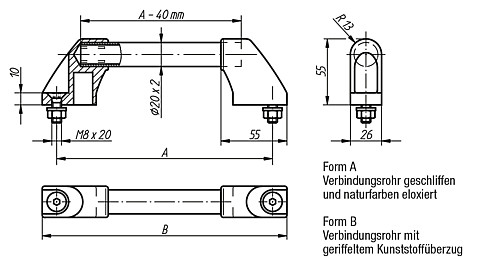 Kipp K0210.4003 LEICHTBAUGRIFF FORM B, A=400 - KIPP K0210 Leichtbaugriffe