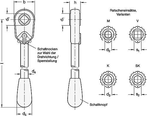 Ganter 316-12-M8 RATSCHEN SPANNER - GN 316 Ratschenspanner - Stahl-Abbildung