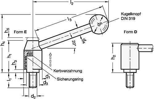 Ganter 212.3-24-M10-16-E VERST.SPANNHEBEL M.SCHRAUBE, SCHRÄG - GN 212-3 Verstellbare Spannhebel - Schraube - Stahl-Abbildung