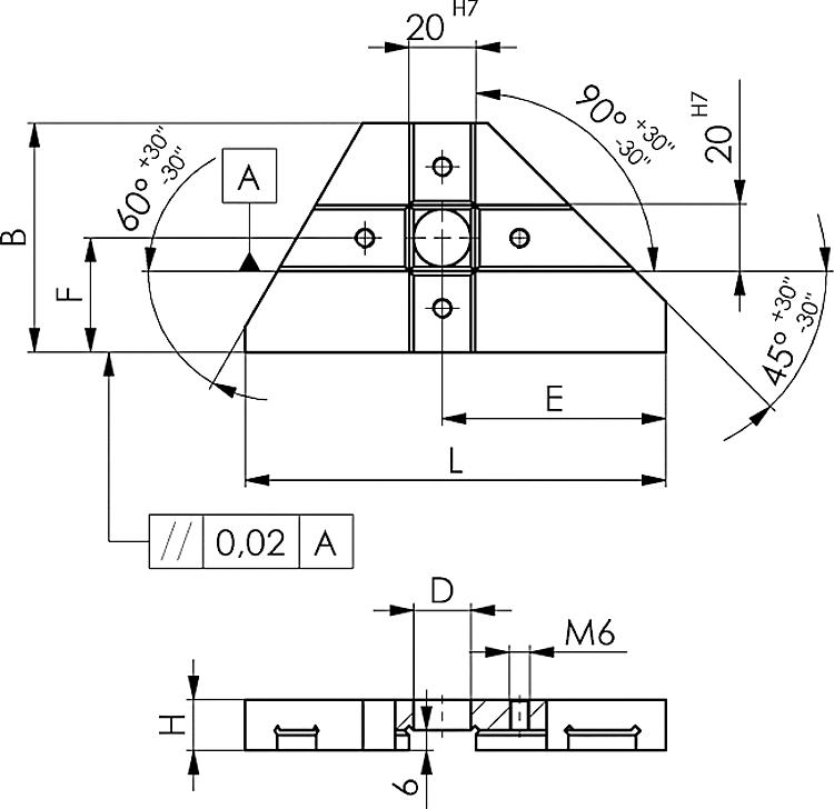 AMF 6353-125 Winkelanschlag, Größe : 125, Nut: 10-20, B: 68, D: 17 - LE 6353 Winkelanschlag -Skizze