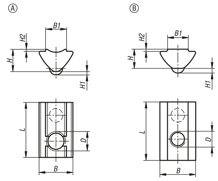 Norelem 07073-0604 NUTENSTEIN EINSCHWENKBAR D=M04 B=10,5, FORM:A STAHL, MIT STEG - NLM 07073 Nutensteine einschwenkbar mit Steg Typ I