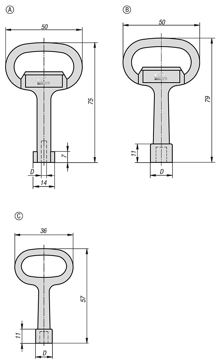 Kipp K0535.43 STECKSCHLÜSSEL FÜR DREHRIEGEL DOPPELBART 3 MM - K0535 Steckschluessel fuer Drehriegel - Massblatt