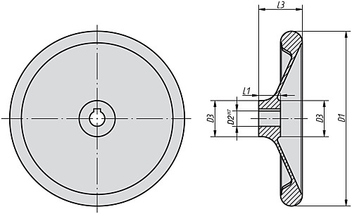 Norelem 06279-0080X10 SCHEIBENHANDRAD ÄHNL. DIN 950, O.NUT, D1=80, D2=10 - Norelem 06279 Scheibenhandraeder aehnlich DIN 950 - aus Aluminium