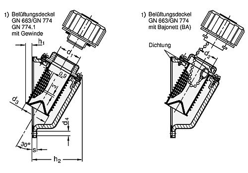 Ganter 664.1-BA39 ELESA EINFÜLLSIEB FÜR SEITENMONTAGE - GN 664-1 Einfuellsiebe fuer Seitenmontage-Skizze