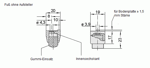 Leschhorn GZ-23.000.44   Gerätefüße Fuß ohne Aufsteller schwarz - Leschhorn GZ Geraetefuesse - Zeichnung-Fuss ohne Aufsteller