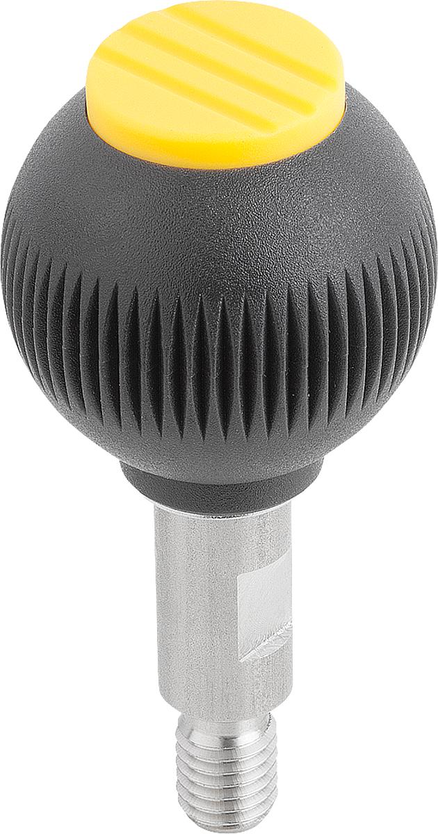 Kipp K0254.04127 NOVO.GRIP GRIFFKUGEL DREHBAR GR.4  EDELSTAHL, D=50, M12X20, DECKEL RAPSGELB - K0254-04127 NOVO GRIP GRIFFKUGEL DREHBAR GR 4 EDELSTAHL - D 50 - M12X20 - DECKEL RAPSGELB