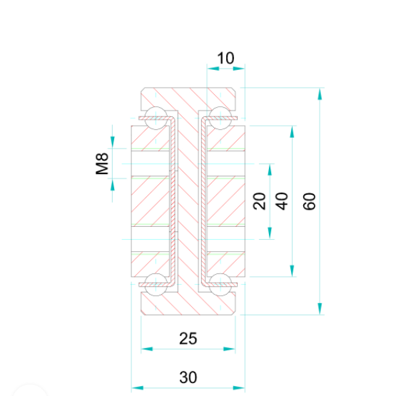 Leschhorn HPTV 6030-150-ST Hochpräzise Schwerlast Teskopschiene, Vollauszug, Profil 60x30; A= 1500, Gewinde= M8, Lastwert 390Kg,  Stahl C45E+C (1.1191) verzinkt - HP6030 Hochpraezise Teleskopschienen -technische Zeichnung