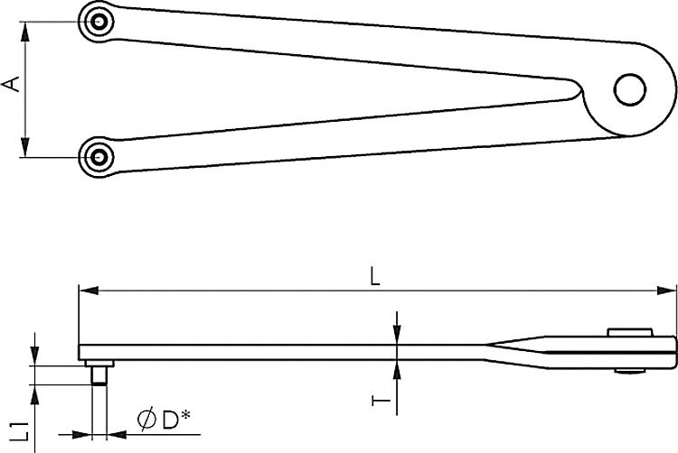 AMF 758-11-60x3 Verstellbarer Stirnlochschlüssel, ØD*: 3, A: 11 - 60, L: 160, T: 4 - LE 758 Verstellbarer Stirnlochschluessel -Skizze