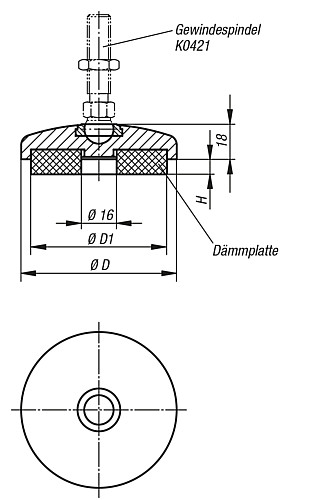 Kipp K0419.20401 TELLER FÜR GELENKFÜSSE, ? 40 MIT SCHWINGUNGSD MFUNG - KIPP K0419 Teller fuer Gelenkfuesse mit Schwingungsd