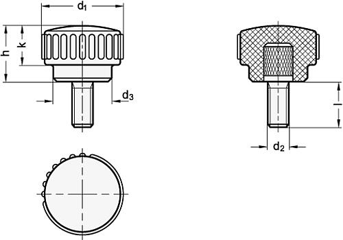 Ganter 529-25-M6-16 ELESA RÄNDELSCHRAUBE - GN 529 Raendelschrauben - Kunststoff-Skizze