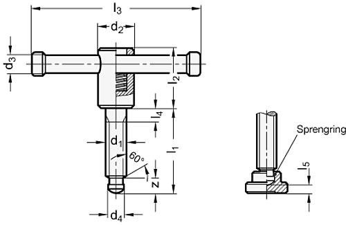 Ganter 6306-M10-40-D KNEBELSCHRAUBE, LOSER KNEBEL - DIN 6306 Knebelschrauben - mit losem Knebel-Skizze