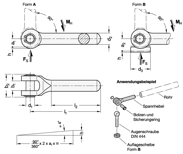 Ganter 9027-100-12-A-BT  Spiralspannhebel, Stahl, Oberfläche: BT - brüniert, l1: 100, d1: 12 - GN 9027 Spiralspannhebel - Stahl - Massblatt