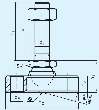 Halder 22590.0895 Gelenkteller mit Befestigungsbohrungen M 24 x 100, Teller und Kugelelement mit Bolzen aus rostfreiem Stahl - EH 22590 Gelenkteller mit Befestigungsbohrungen