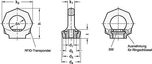 Ganter 583-M10 DREHBARE RINGMUTTER - GN 583 Drehbare Ringmuttern - Stahl-Skizze