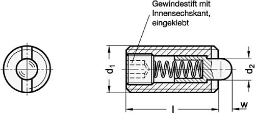 Ganter 616-M4-K FEDERNDES DRUCKSTÜCK, BOLZEN KUNSTSTOFF - GN 616 Federnde Druckstuecke mit Bolzen - Stahl-Skizze