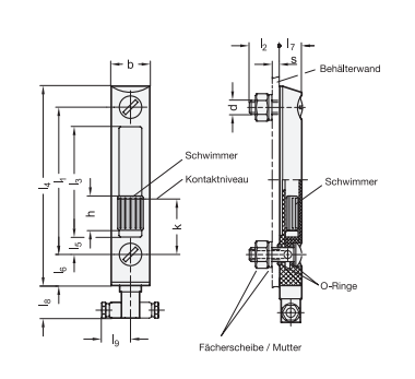 Ganter 656-127-LW Ölstandsanzeiger mit elektrischer Ölstandsüberwachung, Stecker axial - GN-656-Oelstandsanzeiger-mit-elektrischer-Oelstandsueberwachung-Stecker-axial-Skizze