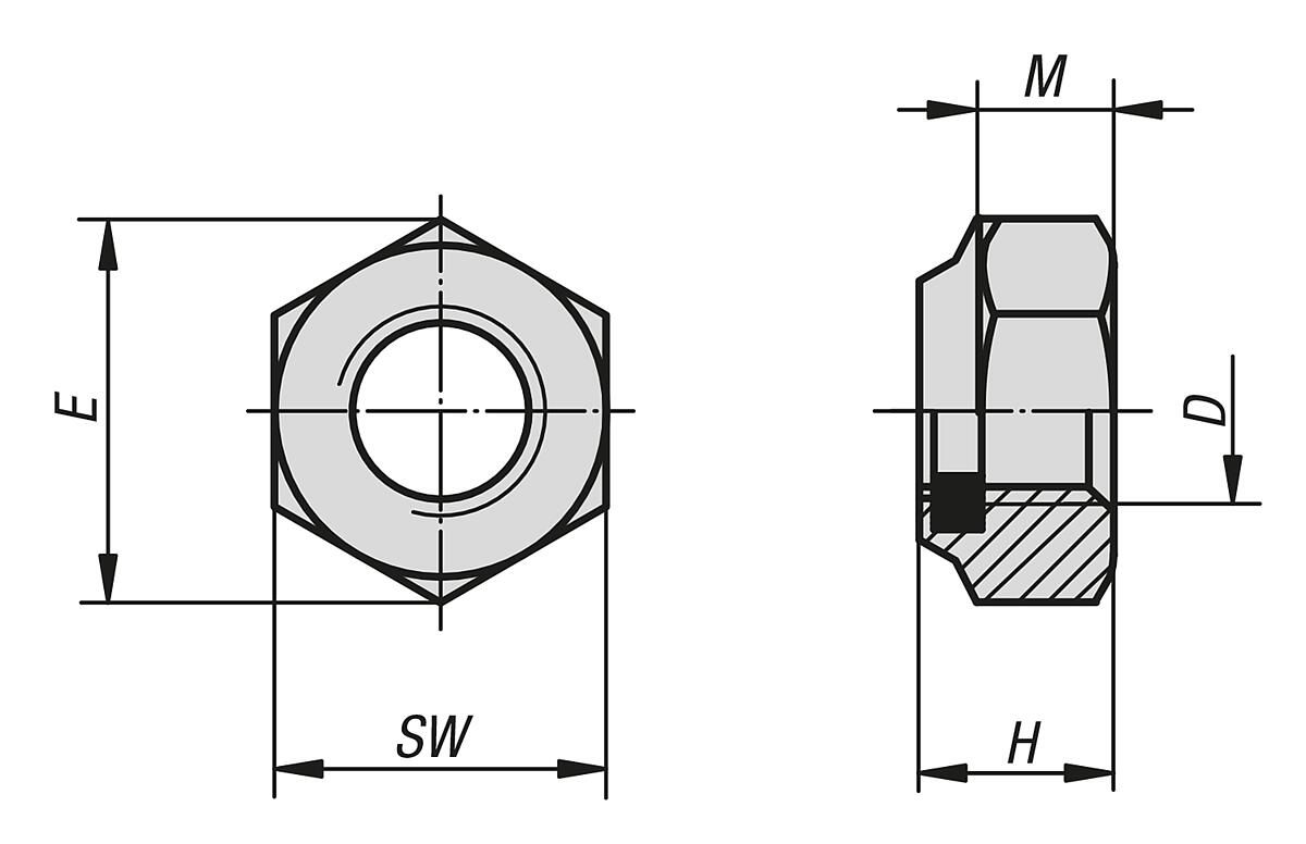 Norelem 07214-210 SECHSKANTMUTTER MIT KLEMMSTÜCK, NIEDRIGE FORM DIN985, M10, SW=17, STAHL 8 GALVANISCH VERZINKT, KOMP:POLYAMID - NLM 07214 Sechskantmuttern mit Polyamid Klemmteil - niedrige Form DIN 985 erweitert - Massblatt