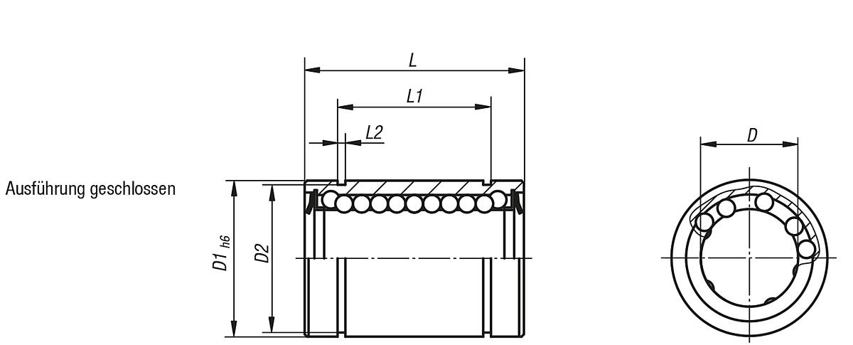 Norelem 21500-2002 LINEARKUGELLAGER GESCHLOSSEN D=20, MIT KUNSTSTOFFKÄFIG - NLM 21500-AG Linearkugellager mit Kunststoffkaefig - geschlossen - Massblatt