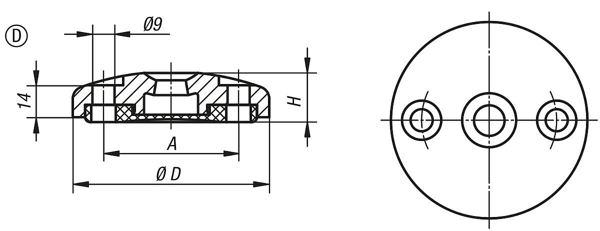 Kipp K0425.40802 TELLER F. STELLFUSS FORM D ANTISL, EDELSTAHL - K0425-D Teller fuer Stellfuesse aus Zinkdruckguss oder Edelstahl - Form D - Massblatt