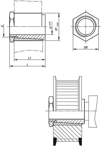 Norelem 23370-200028 WELLE NABE SPANNSATZ EDELSTAHL, D=20, D1=28 - Norelem 23370 Wellen Nabe Spannsaetze Edelstahl