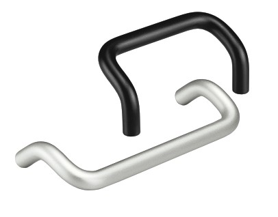 Leschhorn M1-20.S600.54 Bügelgriffe mit abgeschrägten Anschraubflächen, Rundaluminium, A 200, schwarz Feinstruktur pulverbeschichtet - Leschhorn AE abgewinkelte Rundaluminium Buegelgriffserie