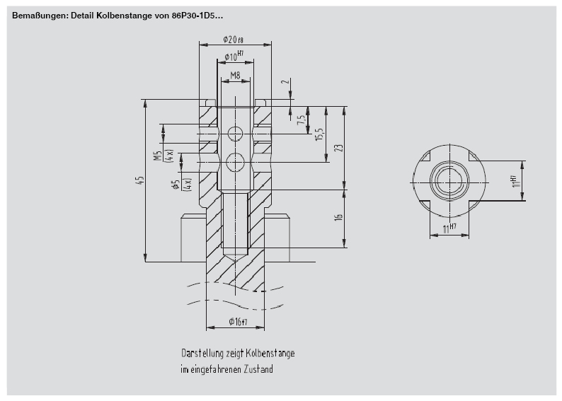 DESTACO 86P30-1D5B8002 Stiftziehzylinder Schubkraft max. 780 N, Rückzugskraft max. 580 N, 2xZylinder Ø32, max. Hub 20mm, mit Abfragung, ohne Anbauteile - Destaco 86P30-1D Stiftziehzylinder geschlossene und doppelte Ausfuehrung