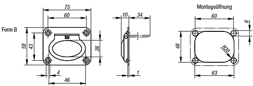Norelem 06970-2075058 EINBAUGRIFF FORM B EDELSTAHL, - Norelem 06970-B Einbaugriffe Edelstahl - Form B