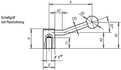 Kipp K0176.114 SCHALTGRIFF GR.2, PASSBOHRUNG 14H7 - KIPP K0176-PB Schaltgriffe mit Passbohrung