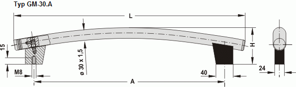 Leschhorn GM-30.A500.33   gebogene Maschinengriffe A 500,  Schenkel schwarz / Rohr Edelstahl Griff aus Einzelelementen, komplett montiert - Leschhorn gebogene Maschinengriffe in modernem Design - Zeichnung Typ GM-30A