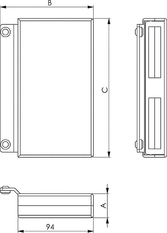 AMF 144GS-50 Gegenkasten, blank, für Kastenbreite: 50 mm, A: 50 mm, B: 119 mm, C: 173 mm - LE 144GS Gegenkasten - blank -Skizze