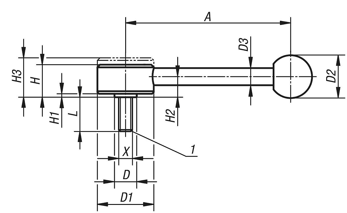 Kipp K0114.3161X50 FLACHSPANNHEBEL GR.3  M16X50 - K0114-0 Flachspannhebel mit Aussengewinde - 0 Grad - Massblatt