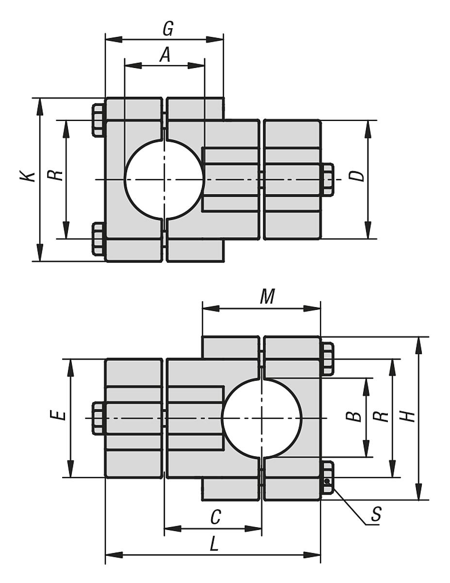 Kipp K0472.524040 KREUZKLEMMSTÜCK ALUMINIUMGUSS, A=40,2,  B=40,2 - K0472 Kreuzklemmstuecke - Aluminium - Massblatt