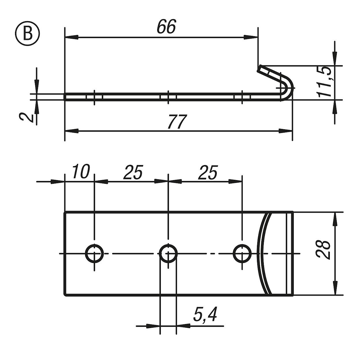 Kipp K0045.9254772 GEGENHAKEN ZU SPANNVERSCHLUSS, FORM B, EDELSTAHL - K0045-GHB Gegenhaken Form B - Massblatt