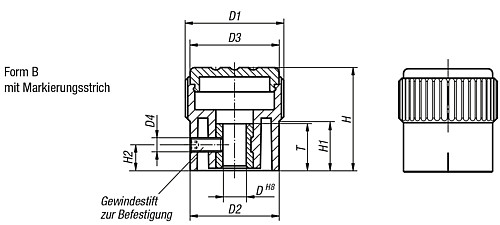 Norelem 06100-23085 NOVO.GRIP DOSIERKNOPF GR.3  D=8H8, FORM B, DECKEL LICHTGRAU - Norelem 06100-B Dosierknoepfe Form B