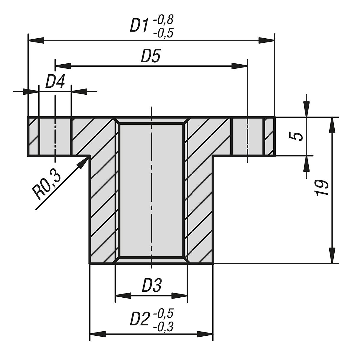 Norelem 26095-15-50 Gewindescheiben Stahl für Schraubendruckfedern, D= 50, D3= M16 - NLM 26095-15 26095-15 Gewindescheiben Stahl fuer Schraubendruckfedern - Massblatt