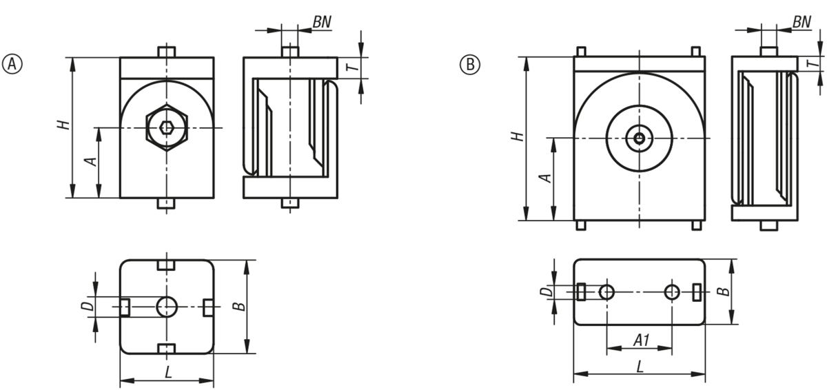 Kipp K1051.063030 GELENKSTÜCK OHNE KLEMMHEBEL 30X30X45, FORM:A ZINK, TYP I, BN=6 - K1051-OK GELENKSTUeCK OHNE KLEMMHEBEL Massblatt