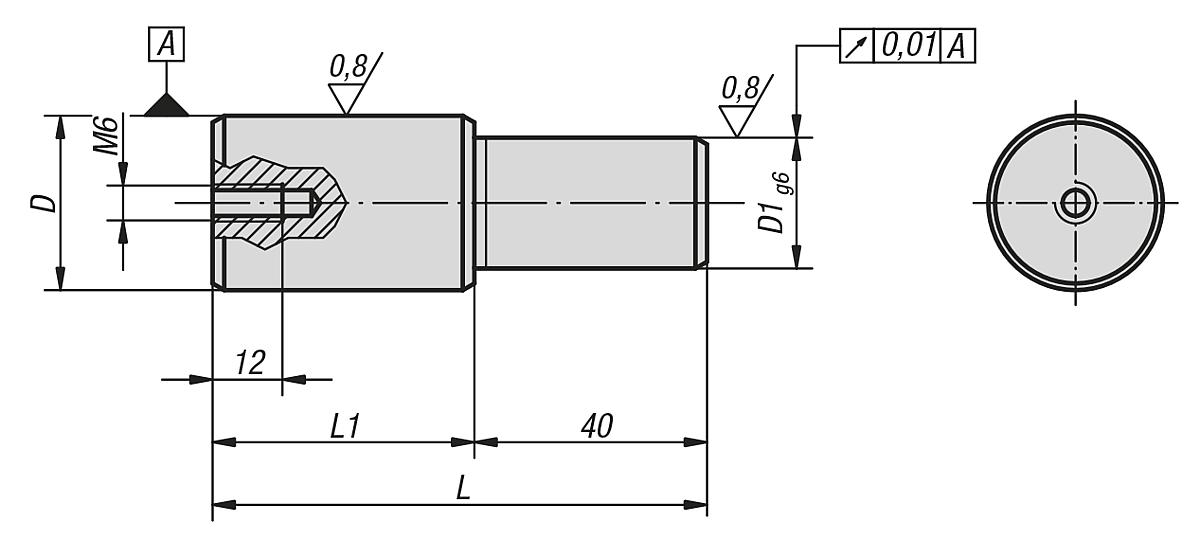 Norelem 03114-3025 ZENTRIERBOLZEN FÜR RICHTBOHRUNG, D=30, D1=25, L=85 - NLM 03114 Zentrierbolzen  fuer Richtbohrung - Massblatt