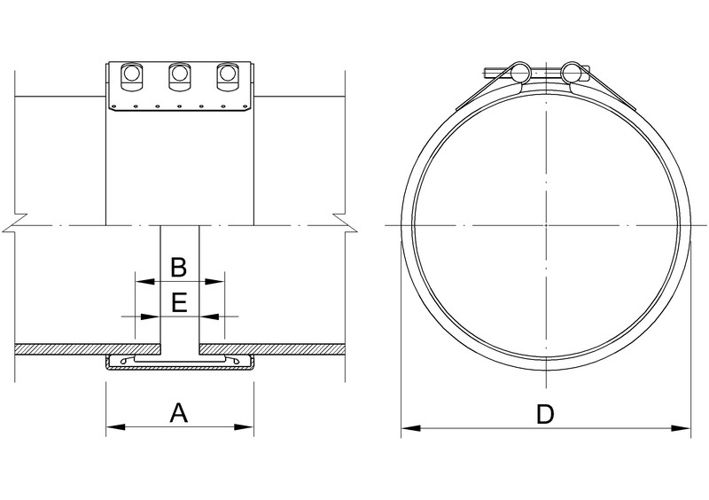 Leschhorn  142-F10A4E700-713 Flex-Rohrkupplung, nicht zugfest, Spannbereichg 700-713mm, Breite 142mm, Dauerbetriebsdruck PN10 bar, Material W5 (A4) 1.4571, Gummi EPDM-HT - INSTAL - IBY technische Zeichnung