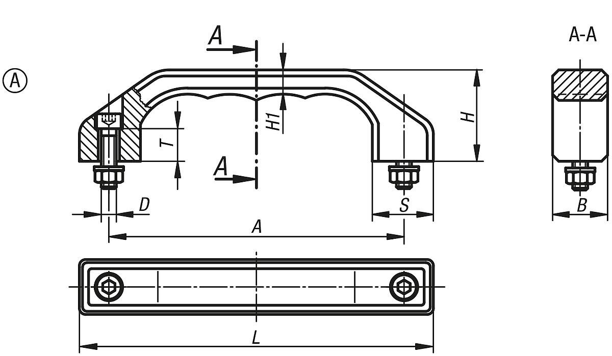 Norelem 06914-140081 BÜGELGRIFF FORM A             EDELSTAHL, A=140, M8X30 - NLM 06914-A Buegelgriffe Edelstahl - Form A - Massblatt
